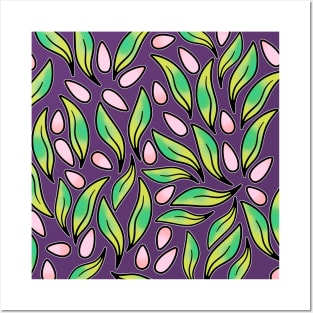 Spring mood fresh leaves and seeds summer purple pattern Posters and Art